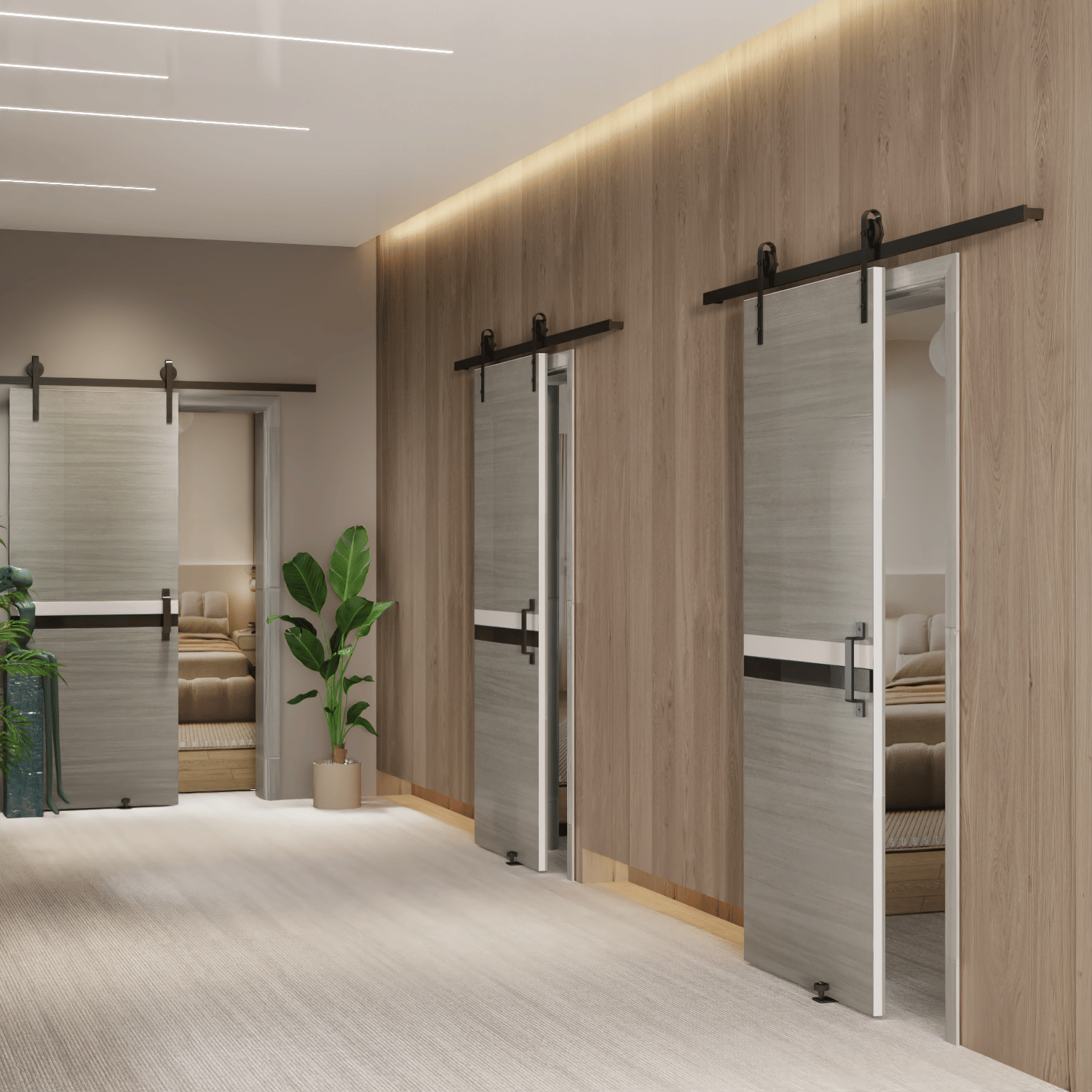 CRAZY ELF 32" x 84" Melamine Integrated Door Slab + 6.6FT Sliding Track Kit + Adjustable Floor Guider + Pull Handle, Modern Interior Door panel, Protected By 2mm Thick Melamine Layer, Moisture-proof - JM Variety Store